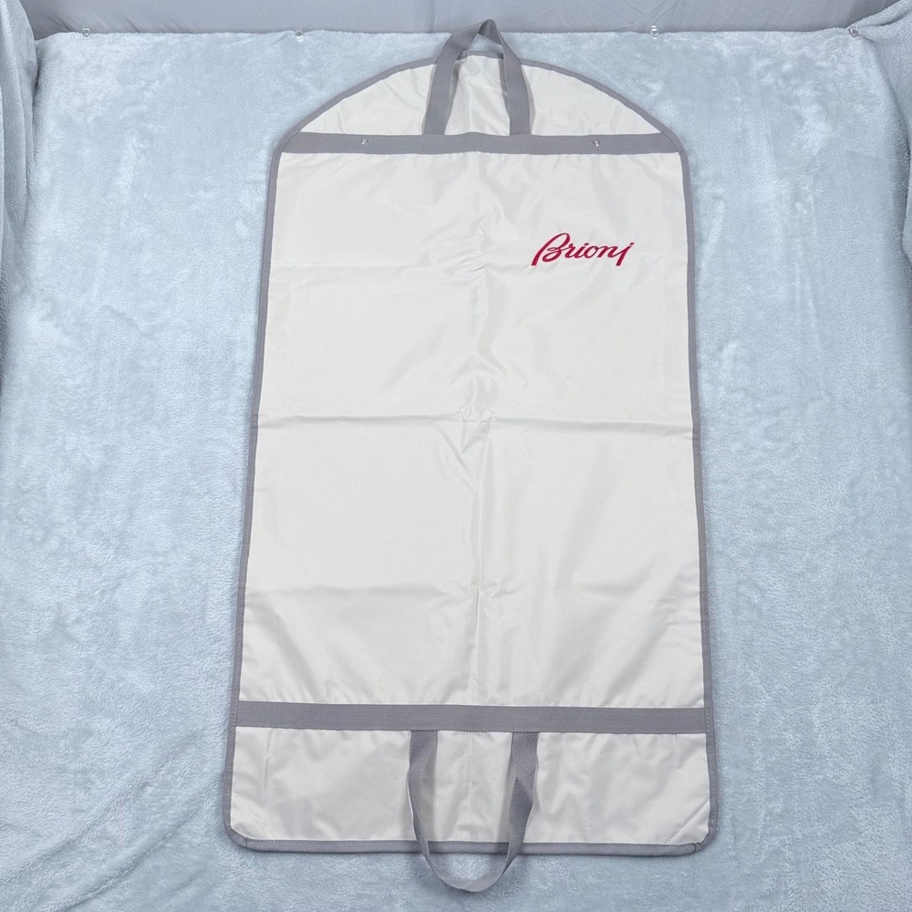 Brioni Garment Bag Cream Grey Logo Hanging Folding Suit Carrier Travel Cover 075